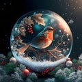 AI generated illustration of a bird in a Christmas crystal ball Royalty Free Stock Photo