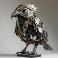 AI generated illustration of a bird sculpture created from recycled metal materials