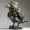 AI generated illustration of a bird sculpture created from recycled metal materials