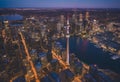 AI generated illustration of a bird's eye view of the vibrant night skyline of Toronto, Canada