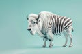 AI generated illustration of a bison with a zebra pattern against a blue background Royalty Free Stock Photo