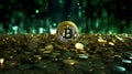 AI generated illustration of a Bitcoin cryptocurrency token surrounded by gold coins Royalty Free Stock Photo