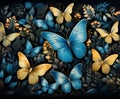 AI Generated Illustration Of A Black Background With A Vibrant Blue Butterfly Pattern
