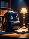 AI generated illustration of a black backpack with a humorous cartoon face