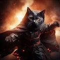 AI generated illustration of a black cat wearing a ninja outfit
