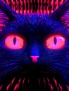 AI generated illustration of A black feline illuminated in the dark night sky