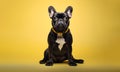 AI generated illustration of a black French bulldog on a yellow background Royalty Free Stock Photo