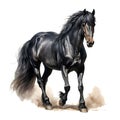 AI generated illustration of a black horse on a white background in watercolor Royalty Free Stock Photo