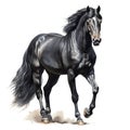 AI generated illustration of a black horse on a white background in watercolor Royalty Free Stock Photo