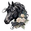 AI generated illustration of a black horse on a white background in watercolor Royalty Free Stock Photo