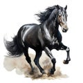 AI generated illustration of a black horse on a white background in watercolor Royalty Free Stock Photo