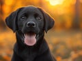 AI-generated illustration of a black labrador puppy in an autumn park setting Royalty Free Stock Photo