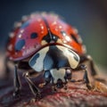 AI-generated illustration of a black and red ladybug with a distinct spotted pattern on its carapace