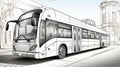 AI generated illustration of a black and white drawing of a school bus on a winding in a city Royalty Free Stock Photo