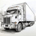 AI generated illustration of a black and white truck with a flatbed trailer Royalty Free Stock Photo