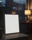 AI generated illustration of a blank picture frame on a nightstand with copyspace Royalty Free Stock Photo