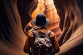 AI generated illustration of a blond female tourist in a canyon