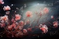 AI generated illustration of the blossoms of pink blooming flowers on the dark background