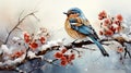 a blue bird is sitting on a branch of a flower tree