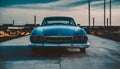 blue car parked on concrete in open parking lot near large pier Royalty Free Stock Photo