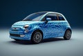 AI generated illustration of a blue car with patterns on a dark blue background Royalty Free Stock Photo