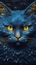 AI generated illustration of a blue cat portrait with bright yellow eyes Royalty Free Stock Photo