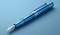 a blue fountain pen sitting on top of a blue surface