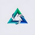 AI generated illustration of a blue and green geometric triangle logo on the white background Royalty Free Stock Photo