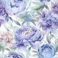 AI generated illustration of blue and purple peony flower pattern on a white background Royalty Free Stock Photo
