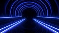 AI generated illustration of a blue tunnel lights at night Royalty Free Stock Photo