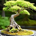 AI generated illustration of a bonsai tree souvenir with green leaves