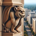 AI generated illustration of a bored gargoyle statue overseeing urban skyline