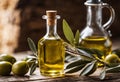 AI generated illustration of bottles of olive oil Royalty Free Stock Photo