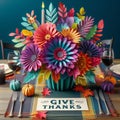 AI generated illustration of a bouquet of colorful paper flowers for thanksgiving