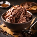 AI generated illustration of a bowl of chocolate ice cream with nuts Royalty Free Stock Photo