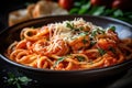 pasta is served in a bowl on a table with bread