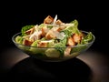 AI generated illustration of a bowl of delicious Ceasar salad on the table