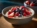 AI generated illustration of a bowl of delicious oatmeal with fresh berries