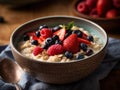 AI generated illustration of a bowl of delicious oatmeal with fresh berries
