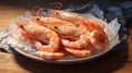 AI generated illustration of a bowl full of large, freshly caught shrimp Royalty Free Stock Photo