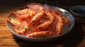 AI generated illustration of a bowl full of large, freshly caught shrimp Royalty Free Stock Photo