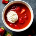 AI generated illustration of a bowl full of strawberry syrup and whipped cream