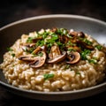 AI generated illustration of a bowl of Italian risotto ai funghi with mushrooms and parsley Royalty Free Stock Photo