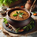 AI generated illustration of a bowl of lentil soup Royalty Free Stock Photo