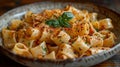 AI generated illustration of a bowl of noodles and parsley on table Royalty Free Stock Photo