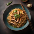 AI-generated illustration of a bowl of Thai curry noodle soup