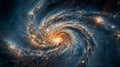 a spiral galaxy, in space, with bright lights and stars