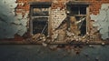AI generated illustration of a brick building withbroken windows and damaged bricks Royalty Free Stock Photo