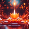 AI generated illustration of a bright candle burning in a pool of water