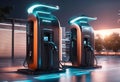 an electric charging station with neon lights on top of it